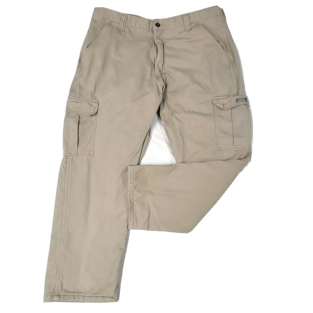 Wrangler Mens Cargo Pants Fleece Lined Size 38 x 28 Marked 30 Insm Tan Winter